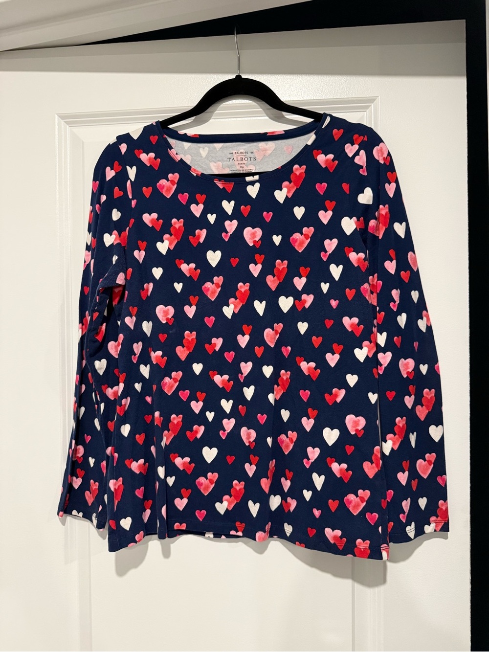 Talbots Navy Heart-Print Long Sleeve Tee Petite